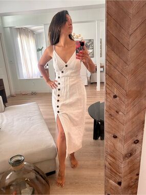 Urban Outfitters White Button-Side Midi Dress